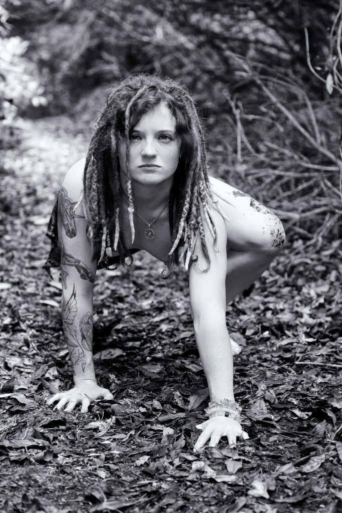 Forest Shoot, Alt Glamour, Cork, Ireland, black and white, topless
